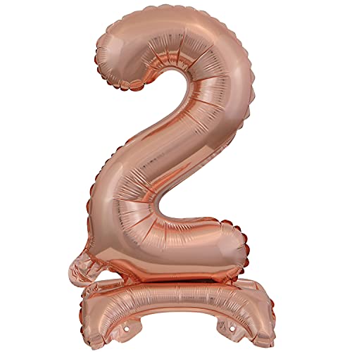 Stehender Folienballon Zahl 2 in Rosegold als Deko für Geburtstag, Party und Jubiläum | Höhe: 38cm mit Basis | kein Ballongas notwendig | Rose Gold Zahlen Ballon Dekoration Folienballons von Carpeta