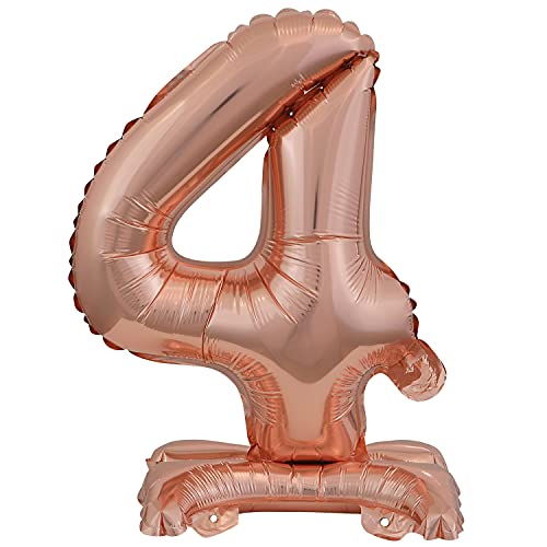 Stehender Folienballon Zahl 4 in Rosegold als Deko für Geburtstag, Party und Jubiläum | Höhe: 38cm mit Basis | kein Ballongas notwendig | Rose Gold Zahlen Ballon Dekoration Folienballons von Carpeta