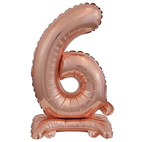 Stehender Folienballon Zahl 6 in Rosegold als Deko für Geburtstag, Party und Jubiläum | Höhe: 38cm mit Basis | kein Ballongas notwendig | Rose Gold Zahlen Ballon Dekoration Folienballons von Carpeta