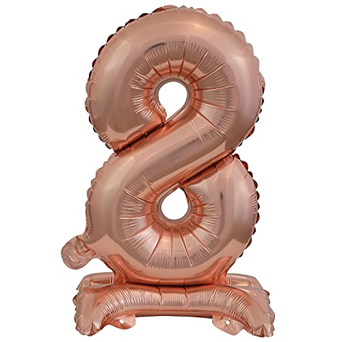 Stehender Folienballon Zahl 8 in Rosegold als Deko für Geburtstag, Party und Jubiläum | Höhe: 38cm mit Basis | kein Ballongas notwendig | Rose Gold Zahlen Ballon Dekoration Folienballons von Carpeta