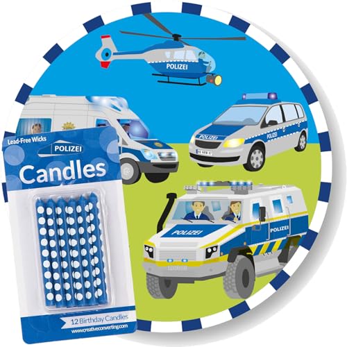 Tortenaufleger + 12 Kuchenkerzen * Polizei * als Kuchendeko zum Kindergeburtstag | Ø20cm-Aufleger aus Esspapier | Kinder Geburtstag Party Deko Kerzen Tortendeko, Stil: Polizei Tortenaufleger + 12 Kuchenkerzen * Polizei * als Kuchendeko zum Kindergeburtstag | Ø20cm-Aufleger aus Esspapier | Kinder Geburtstag Party Deko Kerzen Tortendeko, Stil: Polizei von Carpeta