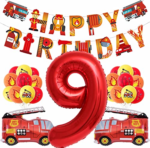 XXL-Ballon-Set * FEUERWEHR * als Deko für Kindergeburtstag und Mottoparty | mit Zahlen von 1 bis 9 | Geburtstag Party Feuerwehrmann Kinder, Edition: 9. Geburtstag von Carpeta