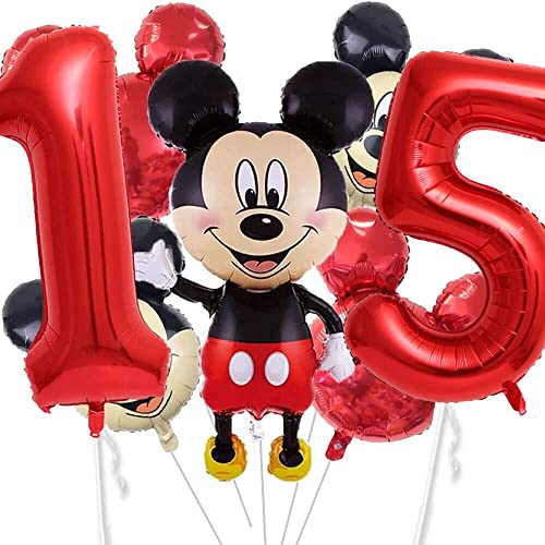 XXL-Ballon-Set * Mickey Mouse * als Deko für Kindergeburtstag und Mottoparty | mit Zahlen von 1 bis 19 | Micky Maus Geburtstag Party Kinder Ballondeko Partydeko, Edition: 15. Geburtstag von Carpeta