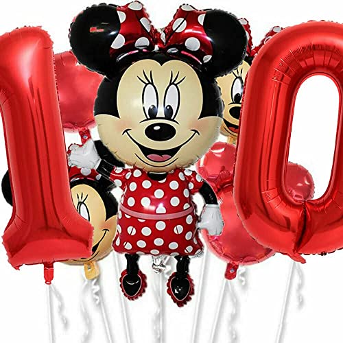 XXL-Ballon-Set * Minnie Mouse * als Deko für Kindergeburtstag und Mottoparty | mit Zahlen von 1 bis 19 | Maus Geburtstag Party Kinder Ballondeko Partydeko, Edition: 10. Geburtstag von Carpeta