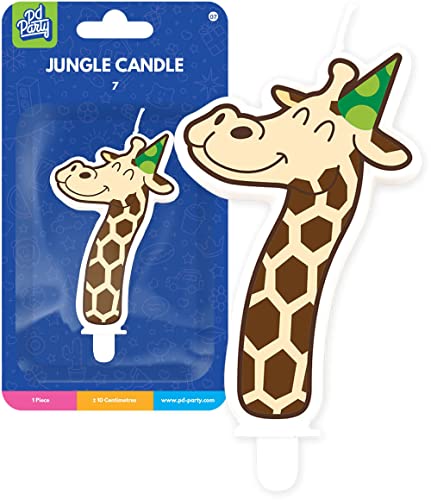 Zahlenkerze von 0-9 mit Steckfuß als Deko für Kindergeburtstag | ca. 10cm x 4,5cm groß | Safari Zoo Tiere Zootiere Geburtstag Geburtstagskerze Zahlen Kerze (Zahl 7 - Giraffe) von Carpeta