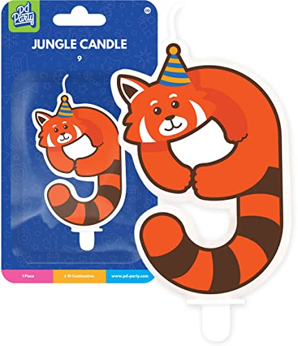 Zahlenkerze von 0-9 mit Steckfuß als Deko für Kindergeburtstag | ca. 10cm x 4,5cm groß | Safari Zoo Tiere Zootiere Geburtstag Geburtstagskerze Zahlen Kerze (Zahl 9 - Fuchs) von Carpeta
