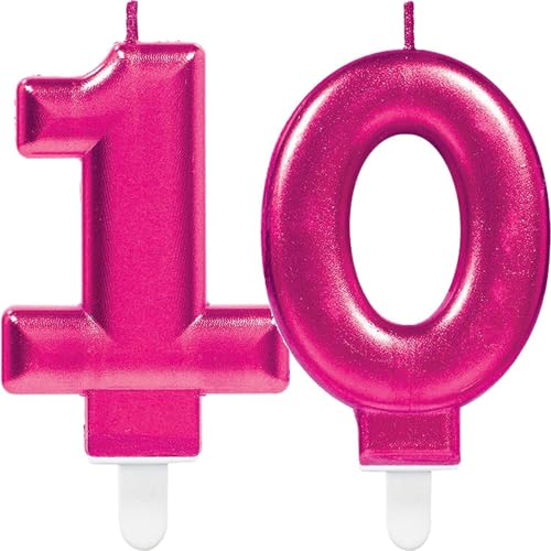 Zahlenkerze von Zahl 0 bis 9 in Pink mit Steckfuß | ca. 9cm x 5,5cm groß | Rosa Magenta Deko Geburtstag Geburtstagskerze Zahlen Kerze, Farbe: Pink, Größe: Zahl 10 von Carpeta