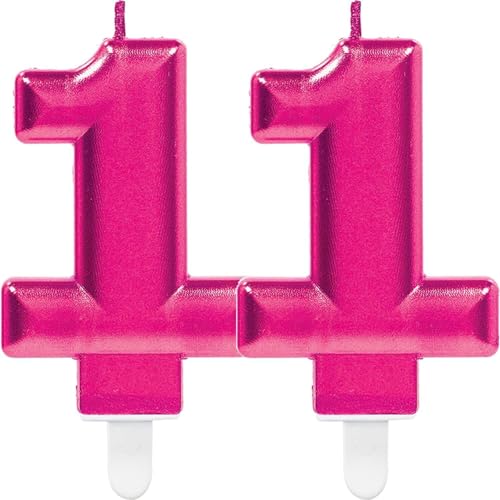 Zahlenkerze von Zahl 0 bis 9 in Pink mit Steckfuß | ca. 9cm x 5,5cm groß | Rosa Magenta Deko Geburtstag Geburtstagskerze Zahlen Kerze, Farbe: Pink, Größe: Zahl 11 von Carpeta