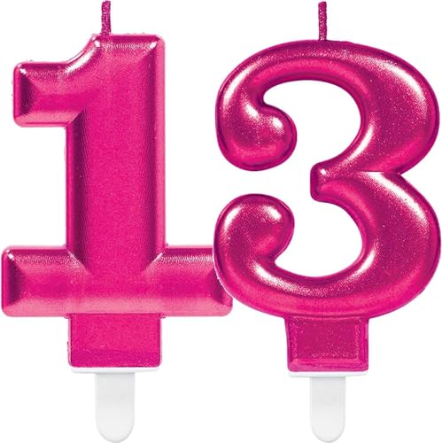 Zahlenkerze von Zahl 0 bis 9 in Pink mit Steckfuß | ca. 9cm x 5,5cm groß | Rosa Magenta Deko Geburtstag Geburtstagskerze Zahlen Kerze, Farbe: Pink, Größe: Zahl 13 von Carpeta