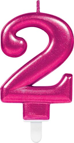 Zahlenkerze von Zahl 0 bis 9 in Pink mit Steckfuß | ca. 9cm x 5,5cm groß | Rosa Magenta Deko Geburtstag Geburtstagskerze Zahlen Kerze, Farbe: Pink, Größe: Zahl 2 von Carpeta