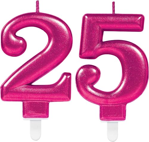 Zahlenkerze von Zahl 0 bis 9 in Pink mit Steckfuß | ca. 9cm x 5,5cm groß | Rosa Magenta Deko Geburtstag Geburtstagskerze Zahlen Kerze, Farbe: Pink, Größe: Zahl 25 von Carpeta