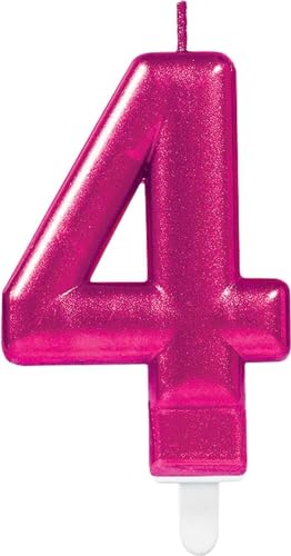 Zahlenkerze von Zahl 0 bis 9 in Pink mit Steckfuß | ca. 9cm x 5,5cm groß | Rosa Magenta Deko Geburtstag Geburtstagskerze Zahlen Kerze, Farbe: Pink, Größe: Zahl 4 von Carpeta