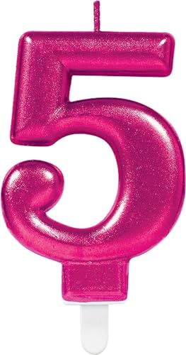 Zahlenkerze von Zahl 0 bis 9 in Pink mit Steckfuß | ca. 9cm x 5,5cm groß | Rosa Magenta Deko Geburtstag Geburtstagskerze Zahlen Kerze, Farbe: Pink, Größe: Zahl 5 von Carpeta