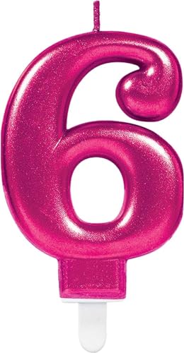 Zahlenkerze von Zahl 0 bis 9 in Pink mit Steckfuß | ca. 9cm x 5,5cm groß | Rosa Magenta Deko Geburtstag Geburtstagskerze Zahlen Kerze, Farbe: Pink, Größe: Zahl 6 von Carpeta