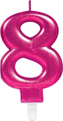Zahlenkerze von Zahl 0 bis 9 in Pink mit Steckfuß | ca. 9cm x 5,5cm groß | Rosa Magenta Deko Geburtstag Geburtstagskerze Zahlen Kerze, Farbe: Pink, Größe: Zahl 8 von Carpeta
