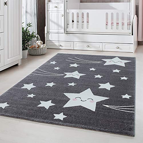 Carpetsale24 Kinderteppich süßes Stern Muster Grau und Creme 140 x 200 cm - Kurzflor Teppich Kinderzimmer für Jungen und Mädchen Weich und Pflegeleicht - Waschbar Spielteppich Babyzimmer Babyteppich Carpetsale24 Kinderteppich süßes Stern Muster Grau und Creme 140 x 200 cm - Kurzflor Teppich Kinderzimmer für Jungen und Mädchen Weich und Pflegeleicht - Waschbar Spielteppich Babyzimmer Babyteppich von Carpetsale24