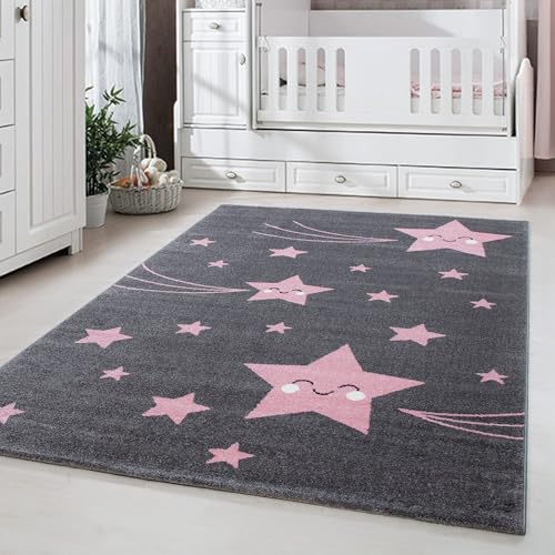 Carpetsale24 Kinderteppich süßes Stern Muster Grau und Pink 160 x 230 cm - Kurzflor Teppich Kinderzimmer für Jungen und Mädchen Weich und Pflegeleicht - Waschbar Spielteppich Babyzimmer Babyteppich Carpetsale24 Kinderteppich süßes Stern Muster Grau und Pink 160 x 230 cm - Kurzflor Teppich Kinderzimmer für Jungen und Mädchen Weich und Pflegeleicht - Waschbar Spielteppich Babyzimmer Babyteppich von Carpetsale24