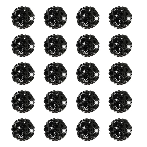 20 Stück Strass-Perlen, 16 mm, Schneeflockenform, glitzernde Disco-Kugel, Polymer-Ton, Bohrperlen, geeignet für DIY, verschiedene Stifte, Handyketten, Schlüsselanhänger (schwarz) von Carporay