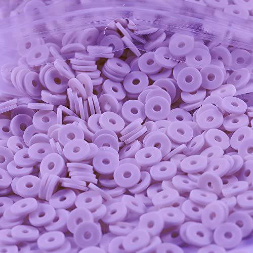 2000 Stück hellviolette Tonperlen für die Herstellung von Armbändern, flache, runde Polymer-Ton-Perlen, 6 mm, Abstandshalter, Heishi-Perlen für Schmuckherstellung, Ohrringe, Armbänder, Halsketten von Carporay