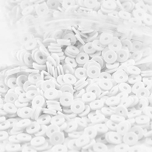 2000 Stück weiße Tonperlen für die Herstellung von Armbändern, flache, runde Polymer-Ton-Perlen, 6 mm, Abstandshalter, Heishi-Perlen für Schmuckherstellung, Ohrringe, Armbänder, Halsketten von Carporay
