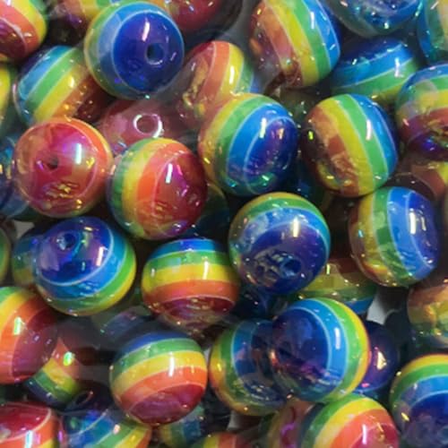 25 Stück gestreifte runde Perlen UV 16 mm Acryl Regenbogen Macaron Farbe Lutscher für DIY Handy Kette Tasche hängende Stiftperlen Schlüsselanhänger (Regenbogen Blau + Rot) von Carporay