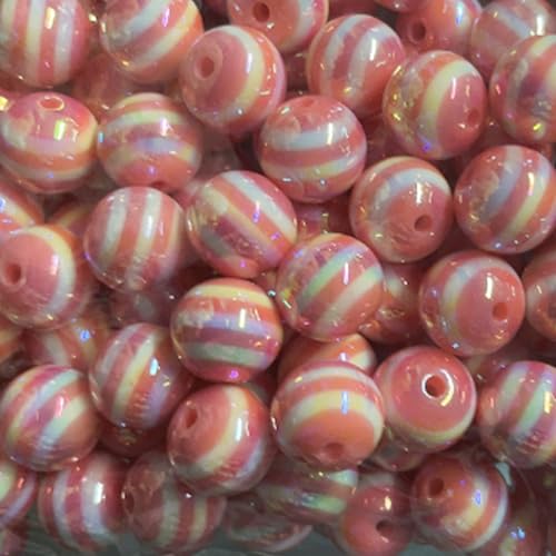 25 Stück gestreifte runde Perlen UV 16 mm Acryl Regenbogen Macaron Farbe Lutscher für DIY Handy Kette Tasche hängende Stiftperlen Schlüsselanhänger (Rosa + Weiß) von Carporay