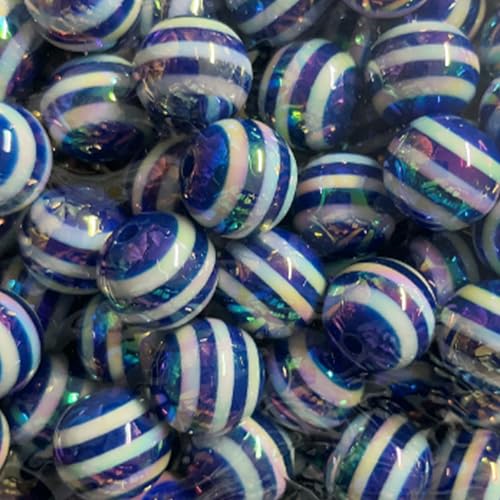 25 Stück gestreifte runde Perlen UV 16 mm Acryl Regenbogen Macaron Farbe Lutscher für DIY Handy Kette Tasche hängende Stiftperlen Schlüsselanhänger (blau + weiß) von Carporay
