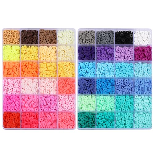 6000 Stück Polymer-Ton-Perlen zur Schmuckherstellung, 48 Farben, 6 mm, flache Heishi-Perlen für Armband, Ohrringe, Halskette, Ring, Fußkettchen, DIY Handwerk von Carporay