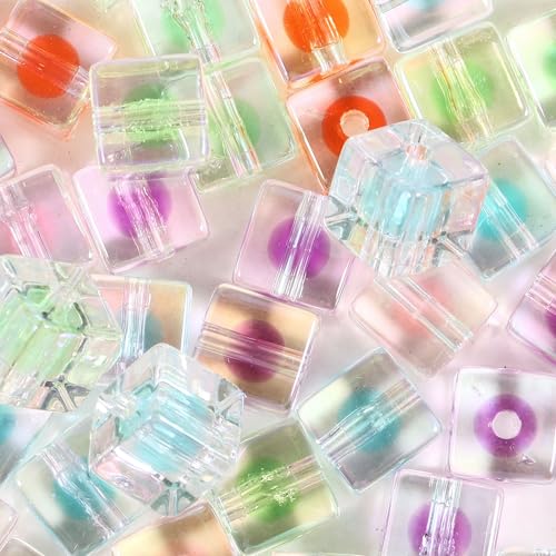 Acryl-Perlen, würfelförmig, UV-beschichtet, transparent, gemischte Farben, Spaß für Bastelarbeiten, Schlüsselanhänger, Handykette, Taschenkette (UV-Mischfarbe 1–20P), 20 Stück von Carporay