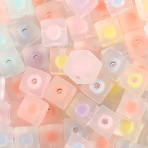 Acrylperlen, Würfelperlen, 12 x 12 mm, mattiert, transparent, gemischte Farben, Spaß für Bastelarbeiten, Schlüsselanhänger, Handykette, Taschenkette, 100 Stück von Carporay