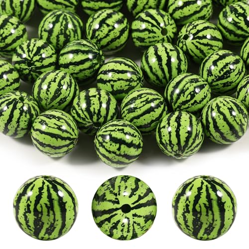Acrylperlen, rund, 16 mm, Sommerwassermelonen-Druck, passend für selbstgemachte Schmuck, Armbänder, Halsketten, Schlüsselanhänger, Perlenstifte, Handykette, niedlich, 15 Stück von Carporay