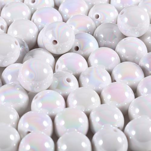 Acrylperlen zur Schmuckherstellung, Acrylperlen, 16 mm, weiße runde Perlen für selbstgemachte Armbänder, Halsketten, Schlüsselanhänger, Handykette, 120 Stück (AB-Weiß, 16 mm) von Carporay