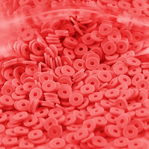 Rote Tonperlen zur Herstellung von Armbändern, flache runde Modelliermassen-Perlen, 6 mm, Abstandshalter, Heishi-Perlen für Schmuckherstellung, Ohrringe, Armbänder, Halsketten, 2000 Stück von Carporay