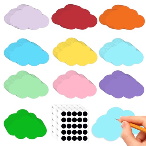 100 Stück Moderationskarten Wolken, 10 Farben Moderationskarten Set Metaplankarten Präsentationskarten mit 120 Selbstklebenden Klettband für Notizen Büro Schule Präsentation Vortrag (23 x 14cm) von Carreuty