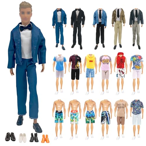 12 Kleidung und Zubehör Kompatibel mit Ken = 2 Sets Anzug + 2 Kurze Ärmel + 2 Shorts + 2 Badehose + 4 Schuhe, für 12 Zoll Jungen Puppen in Zufallsauswahl von Carreuty