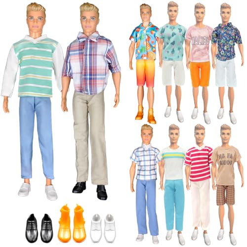14 Stück Kleidung und Zubehör für Ken Jungen Puppen 4 Fashion Freizeitbekleidung Kleidung( 4 Tops 4 Hosen) 3 Paar Schuhe für für 12 Zoll Jungen Puppen von Carreuty