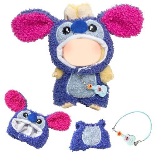 3 Pcs Blaue Puppe Kleidung kompatibel mit Labubu 17cm Puppen, Puppe Outfit Zubehör-Sets enthalten 1 Bodysuits 1 Hüte 1 Anhänger Mädchen Puppe von Carreuty