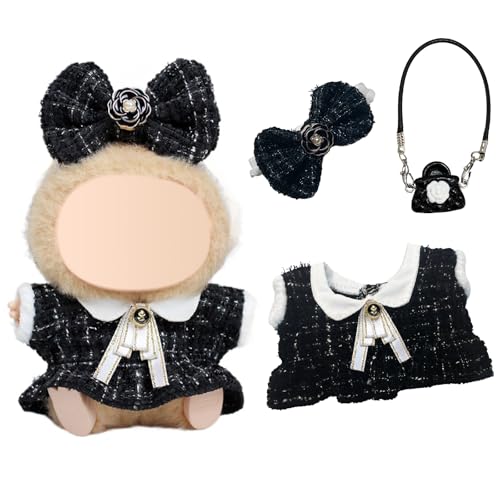 17 cm Kleidung Kompatibel mit Labubu Puppen, 17 cm Schwarze Puppenkleidung Zubehör mit Kleid Tasche Schleife Haarspange,Jungen und Mädchen (Puppe) von Carreuty