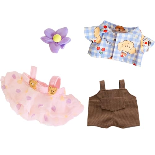 4 Stück 17cm Kleidung für Puppen, 2 Satz Monster Puppe Kleid Zubehör mit Hemden Riemen Hosen Rock Haar Clips, Jungen und Mädchen (Puppe) von Carreuty