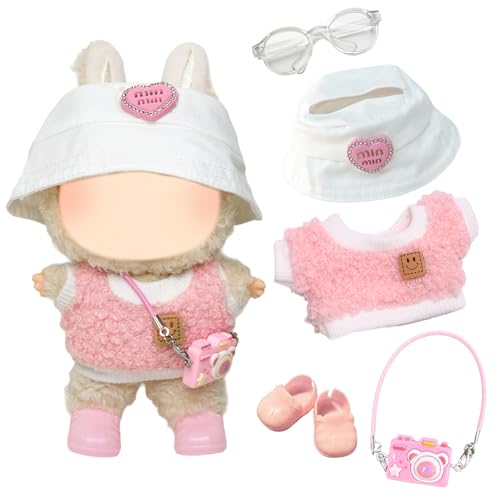 17cm Puppe Kleidung Kompatibel mit Labubu Puppen, Puppe Kleidung Zubehör Set mit 1 Rosa Smiley Stricken Kurze Ärmel 1 Sonnenhut 1 Kamera Zubehör 1 Brille 1 Schuhe für Kinder Geschenke, Ohne Puppe 17cm Puppe Kleidung Kompatibel mit Labubu Puppen, Puppe Kleidung Zubehör Set mit 1 Rosa Smiley Stricken Kurze Ärmel 1 Sonnenhut 1 Kamera Zubehör 1 Brille 1 Schuhe für Kinder Geschenke, Ohne Puppe von Carreuty