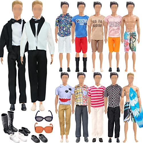 19 Stück Kleidung und Zubehör für Ken Jungen Puppen 1 Anzug 5 Freizeitbekleidung Kleidung 5 Hosen 2 Badehose 4 Paar Schuhe 1 Sonnenbrille 1 Paddle Board für 12 Zoll Jungen Puppen von Carreuty
