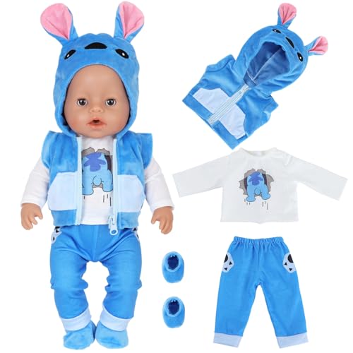4 Baby Puppen Puppenkleidung 35-43 cm, Blaues Alien Hund Kleidung Bekleidung für Neugeborene Baby Puppen mit Jacke, Weste, Hose und Socken Geschenke für Kinder (Ohne Puppe) von Carreuty