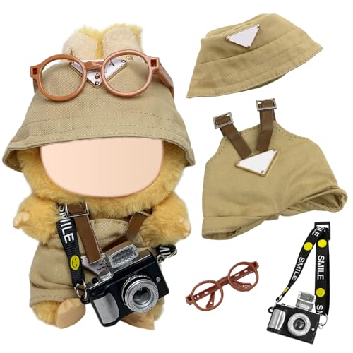 Kleidung Kompatibel mit Labubu Puppen, Overall mit verstellbaren Trägern Mütze Brille Alte Kamera für die 17 cm Mini Plüschpuppe, Nicht im Lieferumfang Enthalten Braun Kleidung Kompatibel mit Labubu Puppen, Overall mit verstellbaren Trägern Mütze Brille Alte Kamera für die 17 cm Mini Plüschpuppe, Nicht im Lieferumfang Enthalten Braun von Carreuty