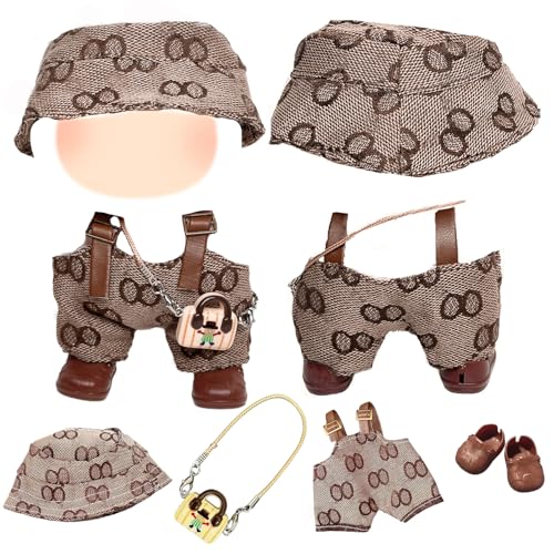 4 Stück 17cm Puppenkleidung für 17cm Puppen, Braune Puppe Kleidung Puppenzubehör Sets mit Lätzchen Hosen Anhänger Hüte Schuhe Mädchen Puppe von Carreuty