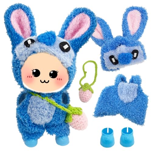 4 Stück Puppenkleidung für 17 cm große Puppen, blaues Puppen-Outfit-Zubehör beinhaltet 1 Kleidung, 1 Hut, 1 Schuhe, 1 Anhänger, keine Puppe von Carreuty