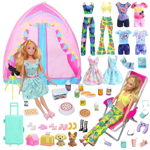 43 Stück Kleidung Camping Sets Kompatibel mit Barbie, 1 Zelt 1 Liegestuhl 4 Oberteile 4 Hosen 1 Rock 1 Fernglas 1 Reisegepäck 24 Zubehör 6 Schuhe für 11,5 Zoll Puppe Mädchen Geschenk Zufällig 43 Stück Kleidung Camping Sets Kompatibel mit Barbie, 1 Zelt 1 Liegestuhl 4 Oberteile 4 Hosen 1 Rock 1 Fernglas 1 Reisegepäck 24 Zubehör 6 Schuhe für 11,5 Zoll Puppe Mädchen Geschenk Zufällig von Carreuty