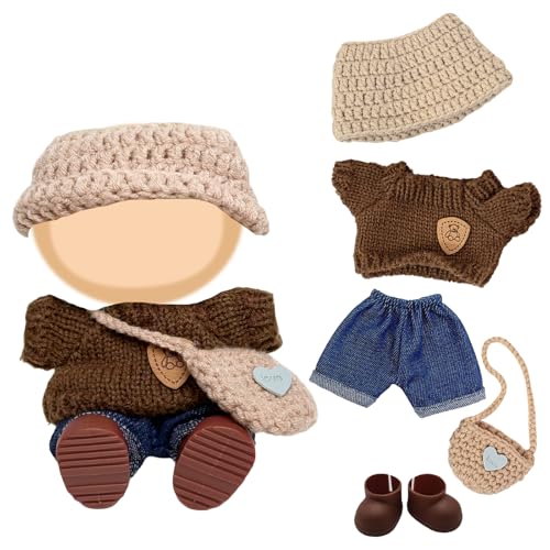 5 Stück Puppe Kleidung für 17cm Puppen, braun Puppe Outfit Zubehör-Sets enthalten 1 Pullover 1 Hose 1 Hut 1 Schuhe 1 Tasche Mädchen Puppe von Carreuty