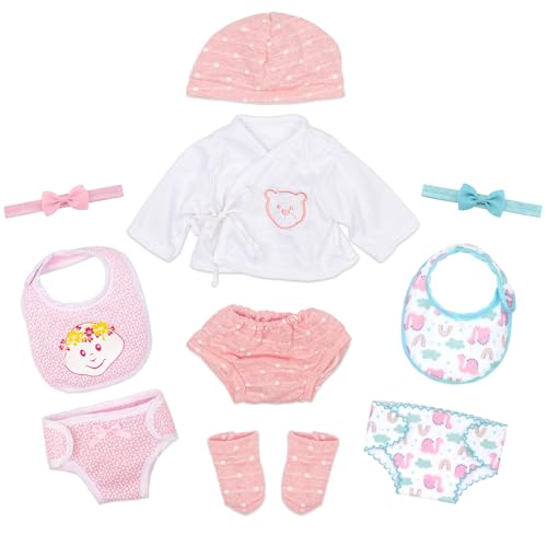 Baby Kleidung Outfits für 16-18 Zoll Baby Puppen, 3 Tierdruck Puppenkleidung mit Puppenwindeln Puppenlätzchen Mützen Socken Stirnbänder für 40-45 cm Neue Puppenunterwäsche Mädchen Geschenk von Carreuty