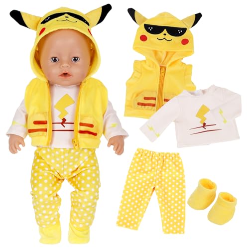 Baby Puppen Puppenkleidung für 35-43 cm Neugeborene Zoll, 4 Stück Gelbe Tiere Kleidung Outfits mit 1 Oberteil 1 Weste 1 Hose 1 Socken für 14-18 Zoll Puppen für Geburtstag Jungen und Müdchen von Carreuty
