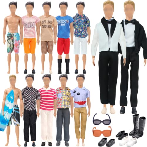19 Puppenkleider-Outfit für Ken Puppen, 1 Anzug 3 kurzärmelige Hosen 2 kurzärmelige Shorts 2 Strandhosen 4 Schuhe 1 Brille 1 Surfbrett, in Zufälliger von Carreuty